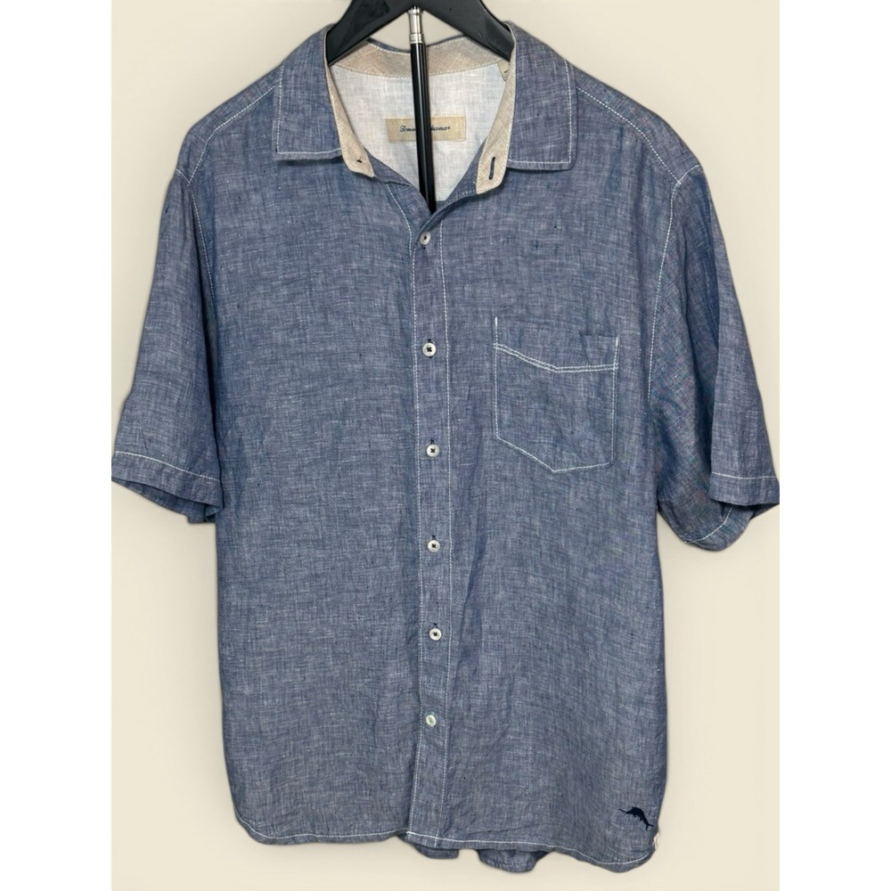 Tommy Bahama 100% Linen Short-Sleeve Shirt Men's M Blue Marlin Coastal Tropical